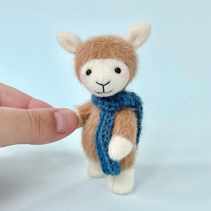 Mini alpaca teddy - dark beige with blue scarf