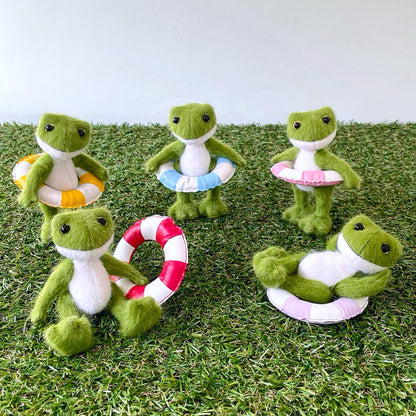 Mini frog teddy -  Green frog with a lilac swimming ring