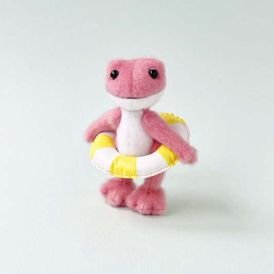 Mini frog teddy -  Pink frog with a yellow swimming ring