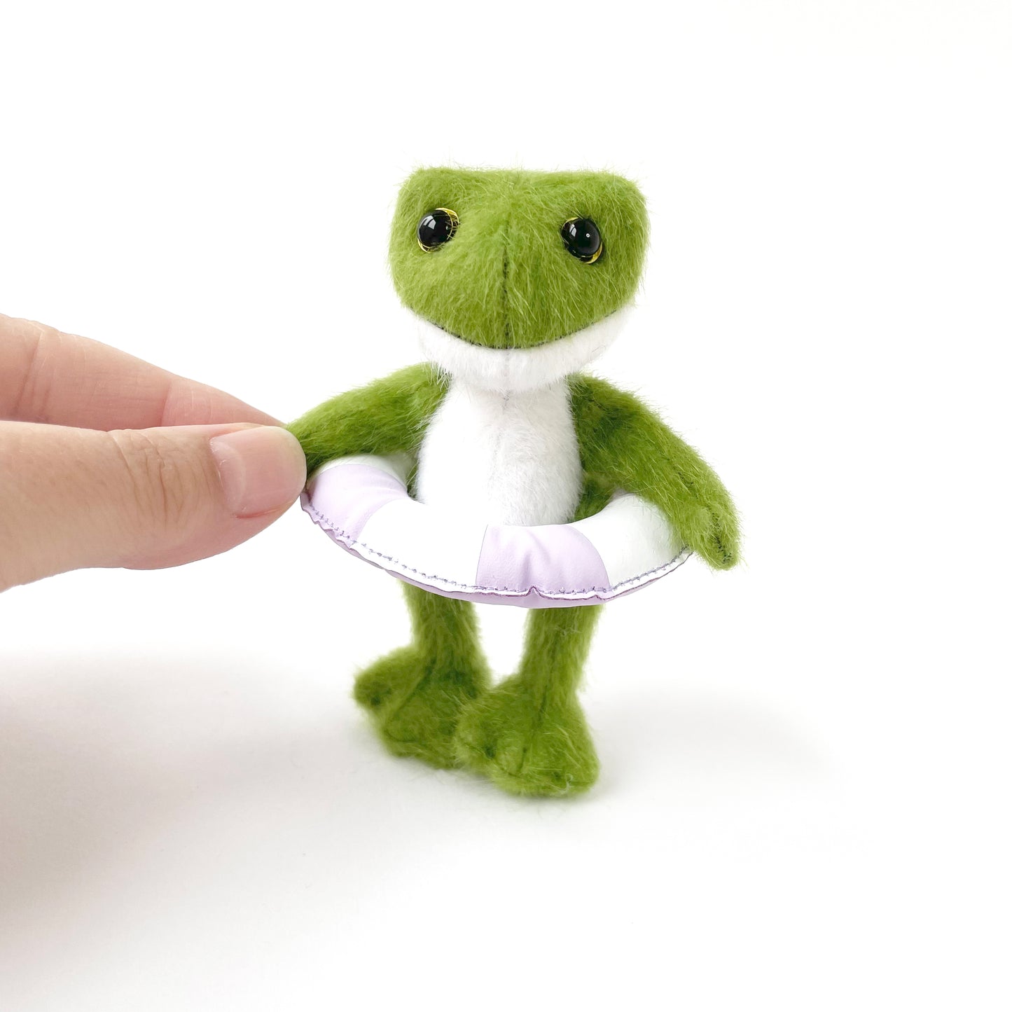 Mini frog teddy -  Green frog with a lilac swimming ring