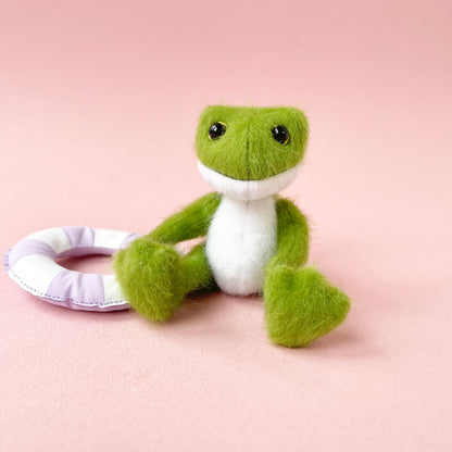 Mini frog teddy -  Green frog with a lilac swimming ring