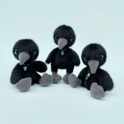 Tiny crow teddy (green eyes)