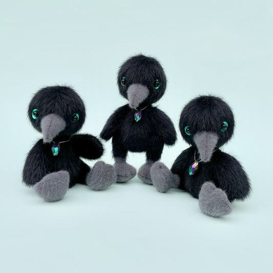 Tiny crow teddy (green eyes)